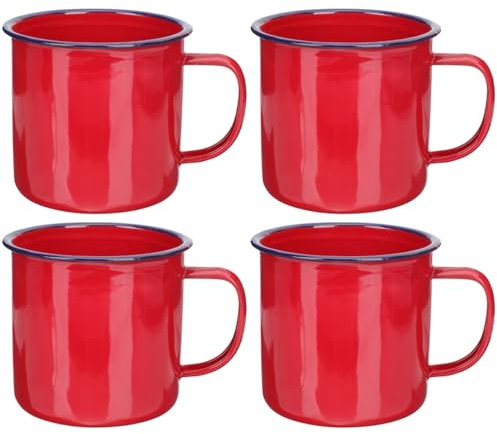 Garneck 4 Stück Vintage Tasse aus Emaille Schokoladenkaffee Retro-Emaille-Tasse Camping-Kaffeen Pint kaltes getränk kältekissen zur Aufbewahrung von Tee Büro- rot