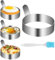 CTDMJ Lot de 3 moules à œufs au plat - 9 cm - Avec brosse à graisse - En acier inoxydable - Pour la cuisson d'omelettes, crêpes, omelettes