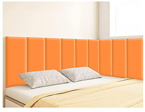 ZFGOJNBH Kopfteil zum Abziehen und Aufkleben, 3D-selbstklebende Wandpaneele, PU-wasserdichter Schutz, gepolstert für Schlafzimmer, Hintergrunddekoration (Farbe: Orange, Größe: 6 Stück)