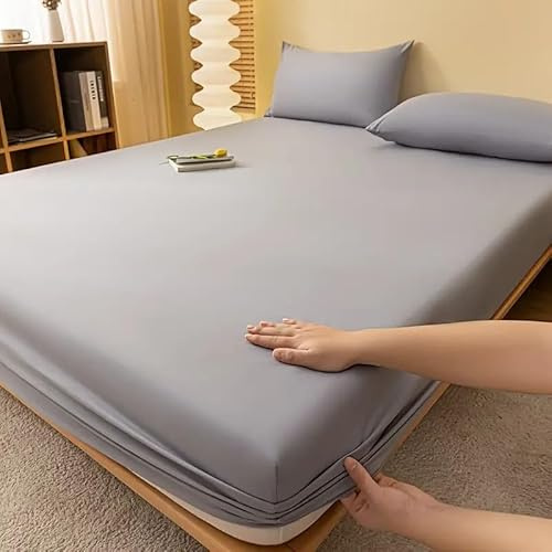 Spannbettlaken für Matratzenhöhe bis 25 cm - Baumwolle/Polyester Mischung - Spannbetttuch Bettlaken Jersey, Farbe Grau | COTSHE (140 x 200 cm)