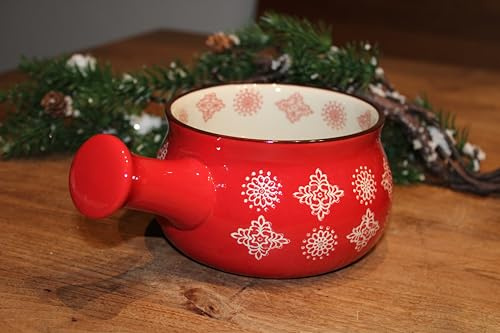 Rote Suppenschüssel Merry, Stoneware, mit Schneeflockenmuster und Griff