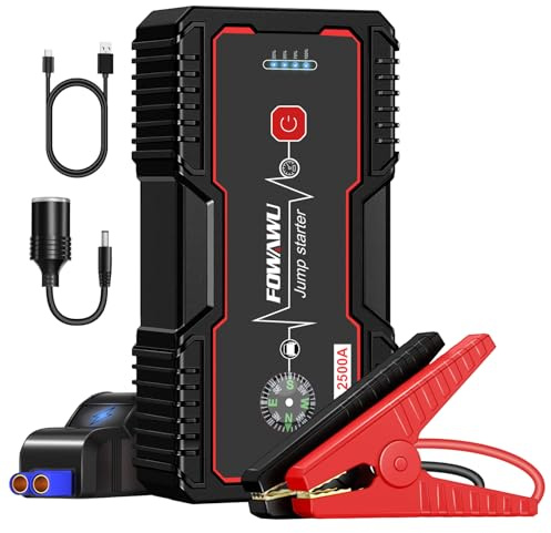 FOWAWU 2500A 22800mAh Auto Starthilfe für PKW bis 8L Benzin / 6,5L Diesel | Autobatterie-Starthilfegerät, 8-in-1, 1,2m Falltest bestanden, 10 Schutzfunktionen, LED-SOS-Licht, DC 12V Gleichstromausgang