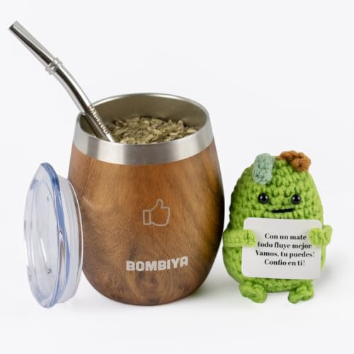 Bombiya mat Argentine Edition Support émotionnel – Kit avec tasse et ampoule pour maté – Mat à double paroi en acier inoxydable – Pour vos matchs