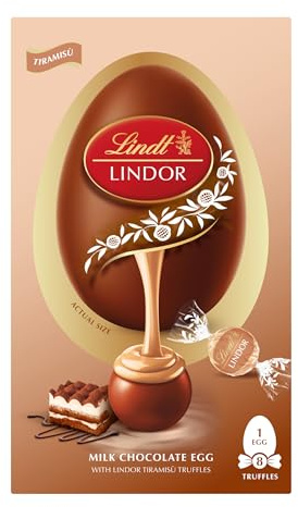 Lindt Lindor Tiramisu Milk Chocolate Easter Egg Large, 260g - Contains Tiramisu and Cream Milk Chocolate Truffles with a Smooth Melting Filling - Easter Gift