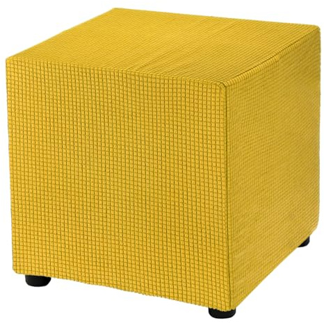 QUARKZMAN Fyrkantigt sittsäcksöverdrag 45,7 x 45,7 x 45,7 cm i Stretch Polyester Tvättbar Elastiskt Överdrag Överdrag Skydd för Fotstöd för Vardagsrum Sovrum, Gul