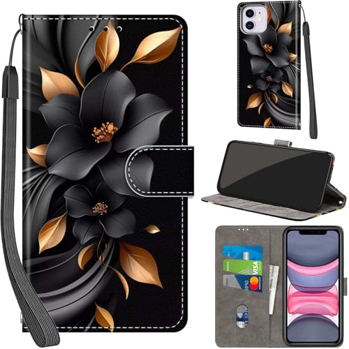 PHINIENLAND Cover per iPhone 11 PU Pelle Custodia Flip Fiori | Custodia in pelle PU, Chiusura magnetica, Supporto regolabile, Scomparti schede, Protezione totale per iPhone 11