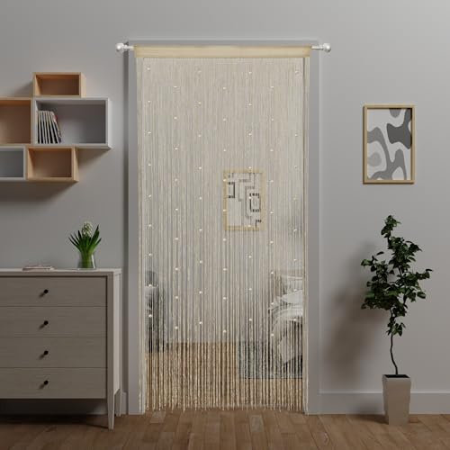 Ateasierlife Door String Curtain Doorway Beads Curtains,Hanging Room Divider Beaded Decor Fringe Panel Closet Window Wall Backdrop Doors Sheer Boho Doors（90×200cm/35×79）