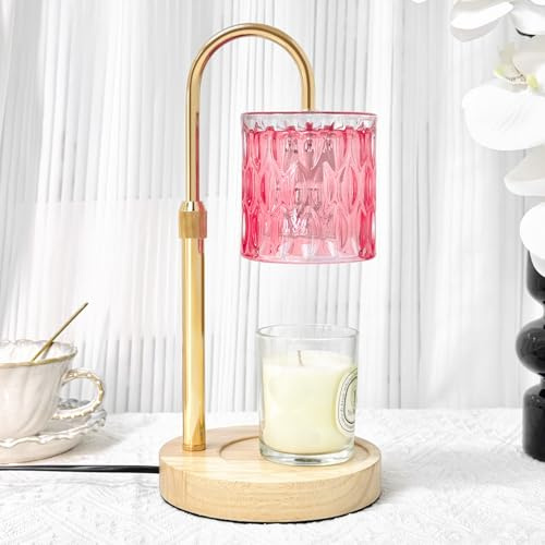 HAIDOLIANG Lámpara calentadora de velas perfumada con temporizador, altura ajustable y regulable continuamente, regalos (cilindro rosa)