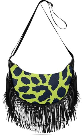 Monederos para mujer con billetera y flecos, estampado de leopardo, verde lima y azul marino, bolso cruzado para mujer, bolso de hombro para mujer, Estampado de leopardo, verde lima y azul marino