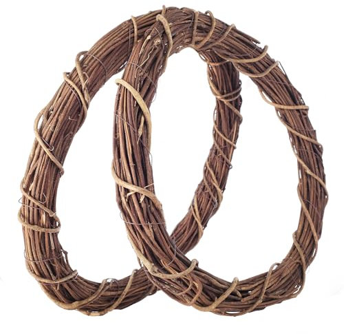 Temfmy Natural Grapevine Wreath - 14 Inch Vine Crafts - Round Stick Blank Wreath Form - 2 PCS