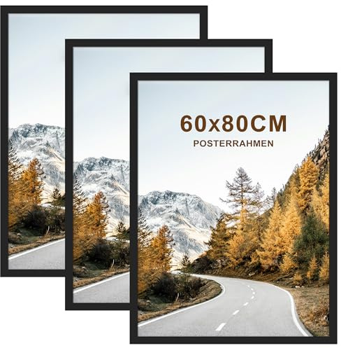 Tinkeps Bilderrahmen 60x80 cm Schwarz 3er Pack, MDF | Bilderrahmen für Fotos, Poster, Kunstbilder, Wandmontage, Hoch- und Querformat, mit Acrylplatte, Zuhause, Büro, Galerie