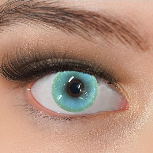 Kontaktlinsen farbig ohne Stärke grün | farbige grüne Jahreslinsen | weiche Linsen | 2 Stück Farblinsen + Linsenbehälter | 0.0 Dioptrien | crazy aussergewöhnliche Farben | Charmiga Sky Green