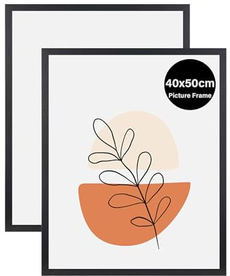 KAIWIN 2 Pack Bilderrahmen 40x50 cm, Schwarz Rahmen 40x50, Holz Fotorahmen zum Aufhängen, Posterrahmen Benutzt für Fotos, Bilder, Puzzles, Poster