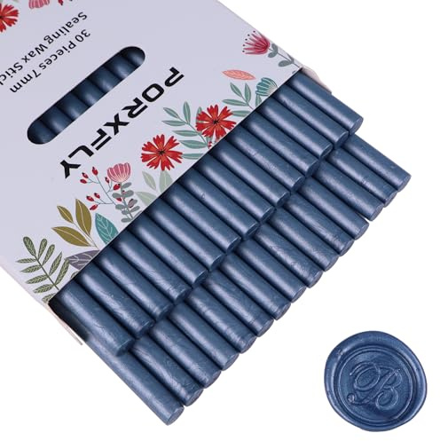 30 Stück 7mm Siegel Wachs Sticks für Klebepistole, PORXFLY Mini-Siegelwachsstäbe, ideal für Karten, Umschläge, Hochzeitseinladungen, Geschenkverpackungen, Weinpakete (Dunkelblau)