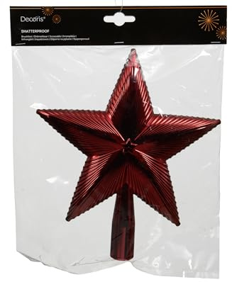 Kaemingk Julgransspets plast, 21 cm, stjärna, strukturerad, julgransspets – julgransdekoration – oxblod