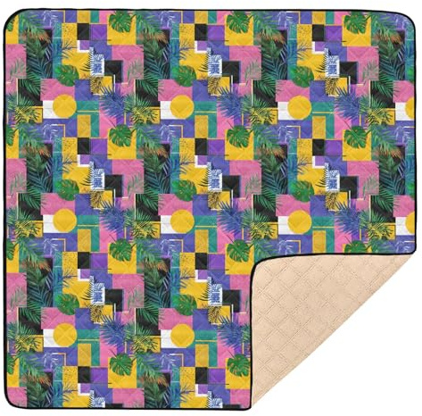 Bunte geometische tropische Blätter, abstrakte weiche Schaumstoff-Babyspielmatte für den Boden, leichte, gepolsterte Babymatte für Babys, Kleinkinder, 127 x 127 cm