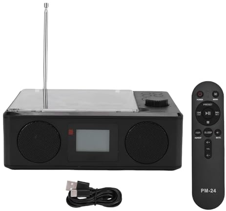 Denash Vintage -CD -Player mit Lautsprecher, Fernbedienung, LCD -Display, FM -Radio, USB -Anschluss, MP3, für Zuhause, Reise, Reisen