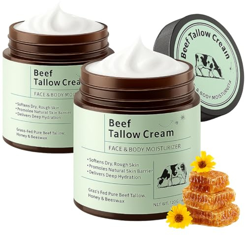 2 Pezzi di Burro di Vitello Bio da Pascolo (Burro di Manzo) e Crema di Miele (240g/8.4oz) | Texture Spazzolata Leggera per Viso e Corpo | Idratazione Profonda, Formula Non Comedogenica