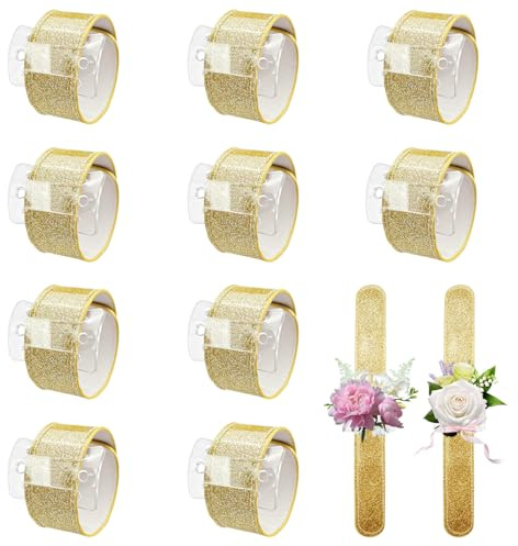 Diakey 10 Stück Slap Corsage Wristlet Band, glänzende Handgelenk-Ansteck-Armbänder, Hochzeitsblumen-Slap-Armbänder, Großpackung für Brautjungfer, Brautparty, Partygeschenke