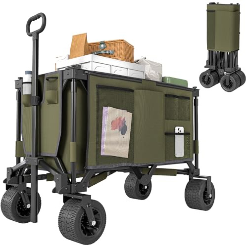 Outsunny Bollerwagen Faltbarer Handwagen mit Verstellbarem Griff Grün