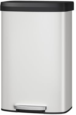 GarveeHome 80L Metall Mülleimer mit Deckel, großer Tretmülleimer, Mülleimer Küche, rostfrei, mit Beutelring, Soft-Close Kunststoffdeckel, Griff hinten, weiß