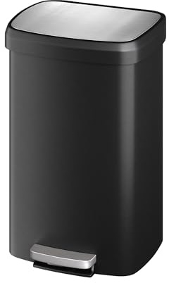 GarveeHome 50 L Kunststoff-Mülleimer mit Deckel – Große Mülltonne für die Küche, trittöffnender Küchenmülleimer mit Müllsackring, hinterem Griff und Soft-Close-Deckel in Schwarz