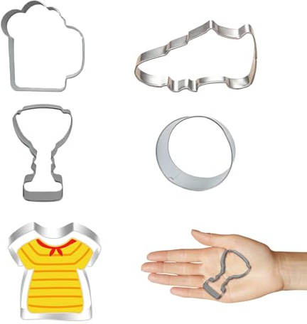LEIIERUY 5 Cortadores De Galletas De Fútbol De Acero Inoxidable para Galletas, Pasteles Y Manualidades – Moldes para Fiestas De Cumpleaños, Temáticas, De La Copa Mundial Y Fans del Fútbol