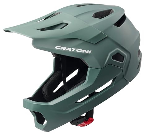 Cratoni Madcat Fullfacehelm cykelhjälm hakbygel S/M 49-56 MTB barnhjälm downhillhjälm (sage)