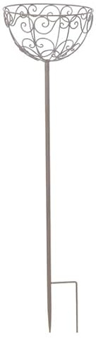 ecosoul Pflanzschale BOCCAR Pflanzkorb Blumenschale auf Stab Blumentopfständer Pflanzgefäß halbrund Metall Dunkelbraun lackiert mit Ständer und 2 Spießen H/Dia 102/25 cm