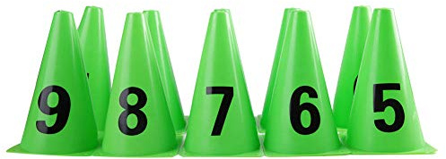 KIMISS Cono da Allenamento per Calcio agilità 10 Pezzi 23 Cm Cono da Allenamento Verde per Calcio Numero 0-9 Barriere da Indicatore Attrezzatura per per agilità