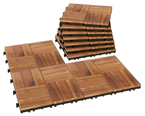Outsunny Lot de 10 dalles d'extérieur en bois d'acacia, 31 x 31 cm, 0,91 m², sol de terrasse extérieur, antidérapant et résistant aux intempéries, installation facile, pour terrasse, marron foncé