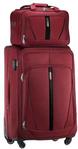 Diamond 2-teiliges Reisegepäck-Set – Großer Weichschalenkoffer XL 28 mit Reisetasche, Dunkelrot, Codura 1200D, 360° Rollen, Zahlenschloss, Erweiterbar, 88–108 L, Leicht & Robust