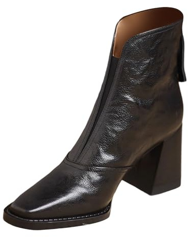 Generisch Bottines Chelsea en cuir pour femme, bottines à plateforme pour femme, bottes en cuir, bottes à tige large, bottines pour loisirs, mariage, fête