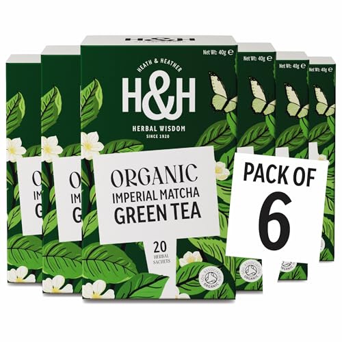 Heath & Heather - Organic Imperial Matcha Green Tea • Energising Japanese Green Tea Infusion • Natural Antioxidant Boost • Vegan • Smooth Umami Taste • Multipack 6 x 20 Boxes (120 Tea Bags)