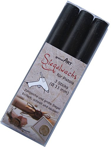 gravurART Siegelwachs flexibel, 11mm Durchmesser für Wachspistole, Farbe Schwarz 3 Stangen