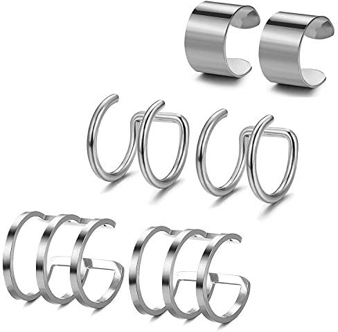 Aroncent 3 Paare Non-Piercing Ohrclips Ohrringe Set Edelstahl Poliert Ohrklemme Ohr Klammern Ear Cuff Fake Piercing Ohne Loch