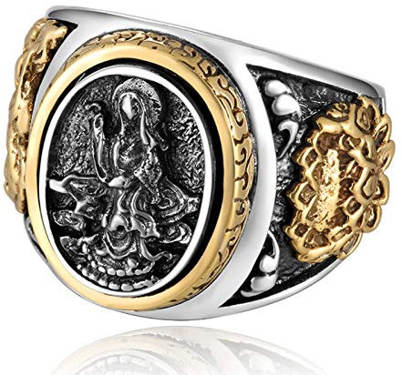 Beydodo 925 Silber Ring für Männer Siegelring Buddhismus Guanyin Lotusblume Drachen Freundschaftsring Siegelring SilberGr. 67 (21.3)