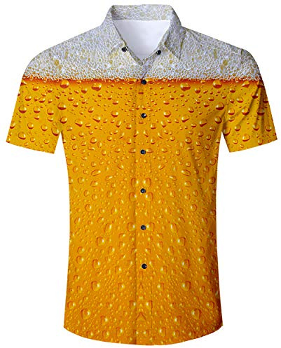 ALISISTER Ugly Hawaiian Shirt Button Down Blouse Short Sleeved Tshirt Adult 3D Funny Beer Printed Men Summer Aloha Party Regular Retro Fit Slim Shirts XL