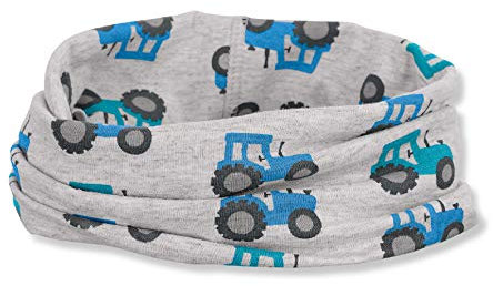 Sterntaler Multifunktionstuch Traktor – Jungen Halstuch & Mütze aus Melange-Singlejersey mit UV-Schutz 50+ – Bedruckt mit Traktoren – Vielseitig tragbar – Größe 1 – Farbe silber
