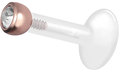 PIERCINGLINE PTFE Labret mit Gewinde TITAN AUFSATZ KRISTALL 2,5 mm Piercing Lippe Nase Ohr Roségoldfarben 1,2 x 5 mm