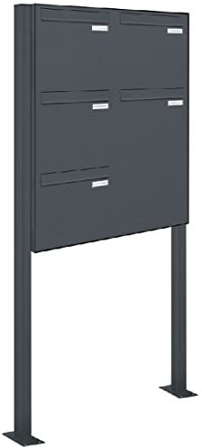 AL Briefkastensysteme 5er Durchwurf-Standanlage in Anthrazit Grau RAL 7016 5 Fach DIN A4 wetterfest Premium Briefkastenanlage