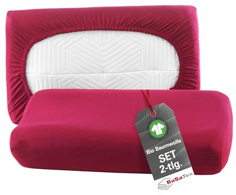 BaSaTex Bio Kissenbezüge Spannbezüge 2er Pack für Nackenkissen und Gesundheitskissen | 97% GOTS-Zertifizierte Baumwolle + 3% Elasthan | 40x60 cm - 45x65 cm | Bordeaux
