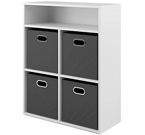 Vicco Bücherregal, Weiß, 72 x 90.2 cm | mit 4 Faltboxen, zur Aufbewahrung und Organisation von Medien und Accessoires
