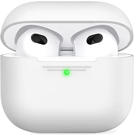 AHASTYLE AirPods - Custodia protettiva in silicone e pelle per AirPods 3 [anteriore LED visibile] [ricarica wireless] compatibile con AirPods 3 2021 (senza moschettone, bianco)
