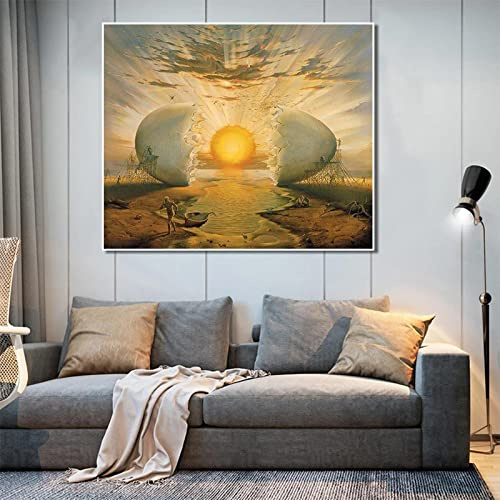 Yishui Art Salvador Dali L'Aurora Abstraktes Ei Sonnenstrahlen Leinwand Gemälde Poster und Drucke Wandkunst Bilder für Wohnzimmer Dekor 60x80cm(24x31in) Rahmenlos