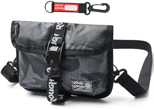 Rough Enough Reise-Geldbörse, Diebstahlschutz, Crossbody-Tasche, klein, 500D Cordura Camo mit verstellbarem Gurt und sicheren Fächern für Herren, Wandern, Camping, Reisen, Grau Camouflage, Small