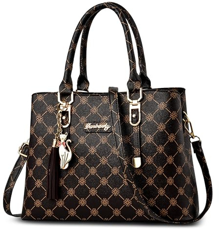 DORRISO Bolso Mujer de PU, Bolso de Mano Elegante de Gran Capacidad con Correa Extraíble y Motivo Fashion, Bolso para Trabajo, Compras, Viaje y Uso Diario Marrón