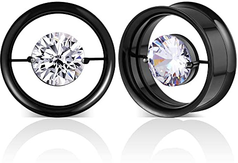 COOEAR 1 par tunnlar i rostfritt stål ädelsten öronproppar öljettmätare för öron skruv tillbaka dubbelutsvängda bårar expander., 0g(8mm), Rostfritt stål, Sandsten