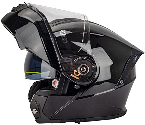 Klapphelm Motorradhelm Rollerhelm mit Doppeltem Sonnenvisier DOT/ECE Zertifiziert Klappbarer Modularer Motorrad Helme Integralhelm Multifunktion Sturzhelm für Damen Herren, Schwarz-4XL(67~68cm)