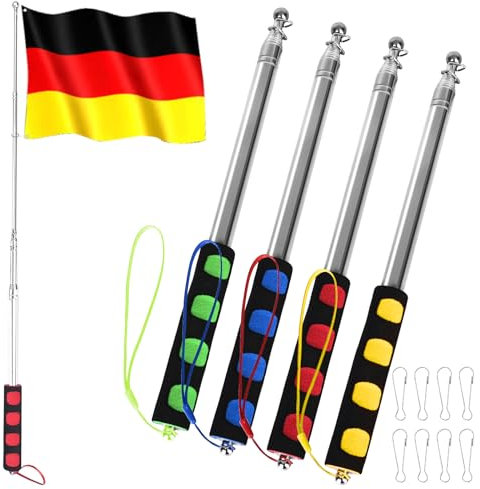 4 Pezzi Asta Telescopica Per Bandiera, Asta Bandiera Telescopica, Asta Portabandiera Telescopica, Aste Bandiera Telescopiche Con 8 Ganci Per Viaggi Gite Insegnanti Per Guida Turistica In Campeggio